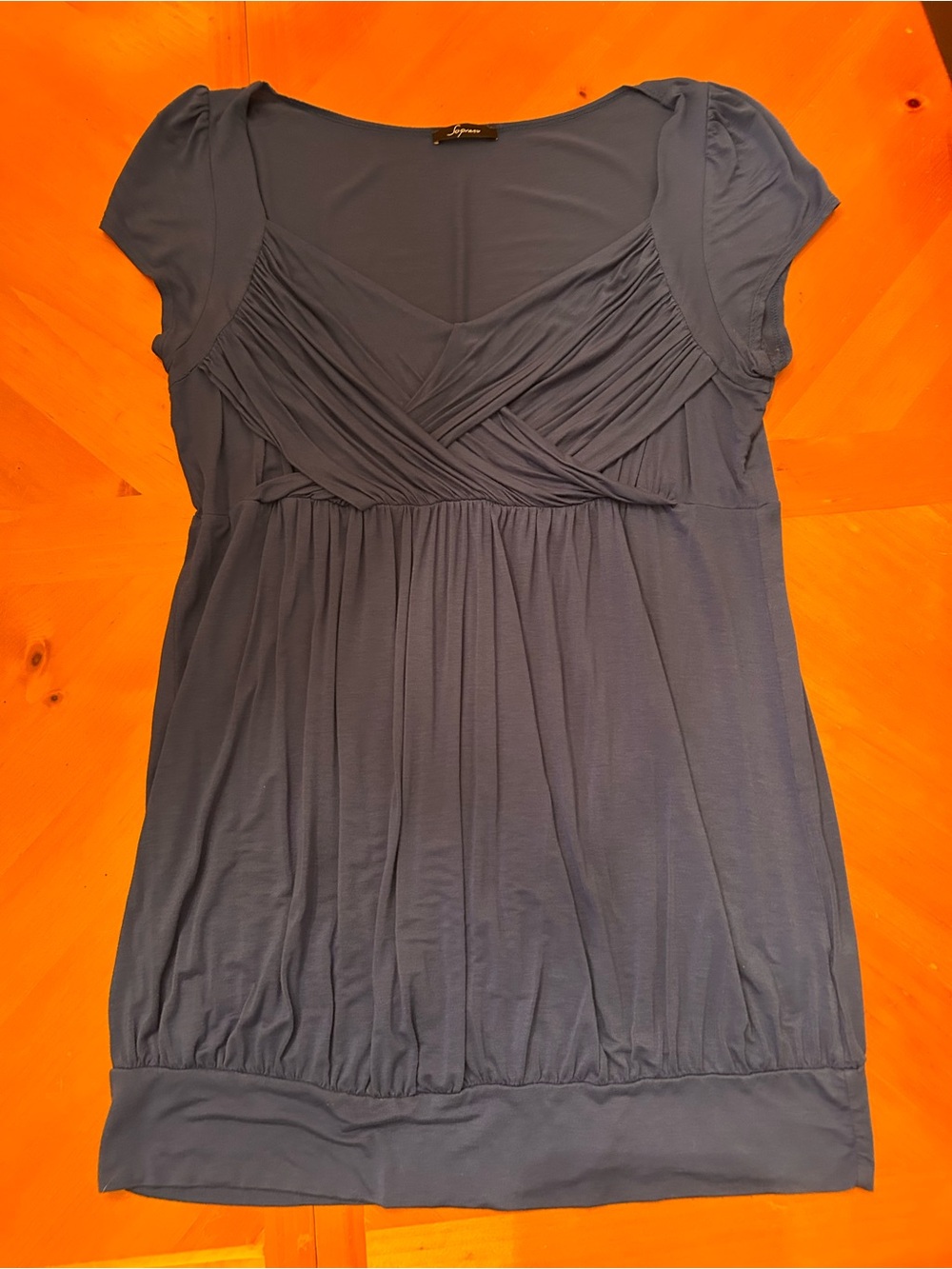 Soprano Slate Blue Short-Sleeve Empire Waist Tunic